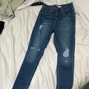 Levi's Women's Dark Blue Distressed Skinny Jeans